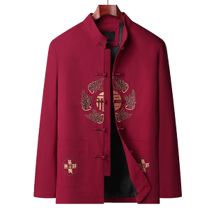 中老年爸爸秋季外套老人衣服唐装男中国风上衣爷爷秋冬装中式套装