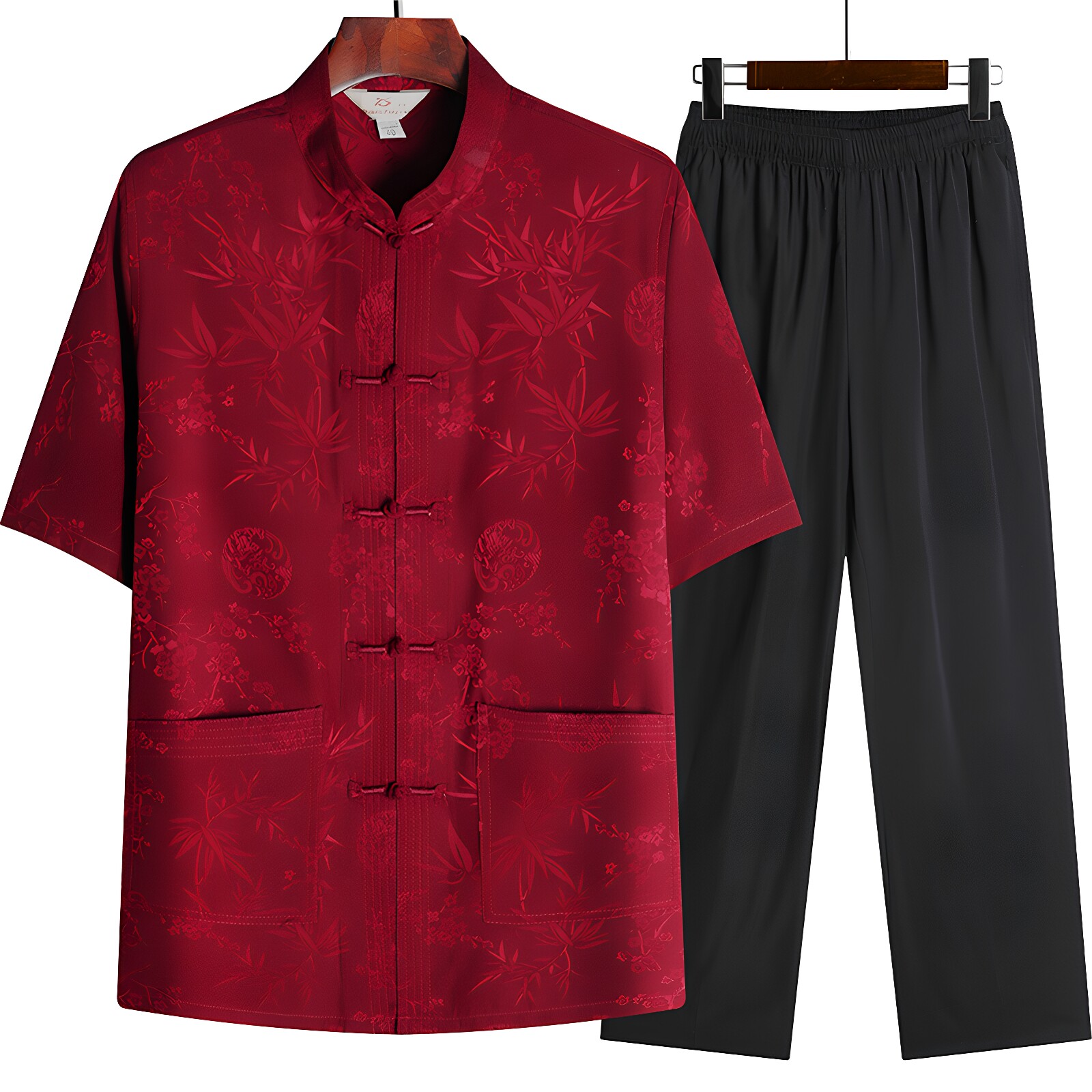 爸爸夏装短袖唐装中老年男休闲上衣老年人衣服60岁70爷爷冰丝套装