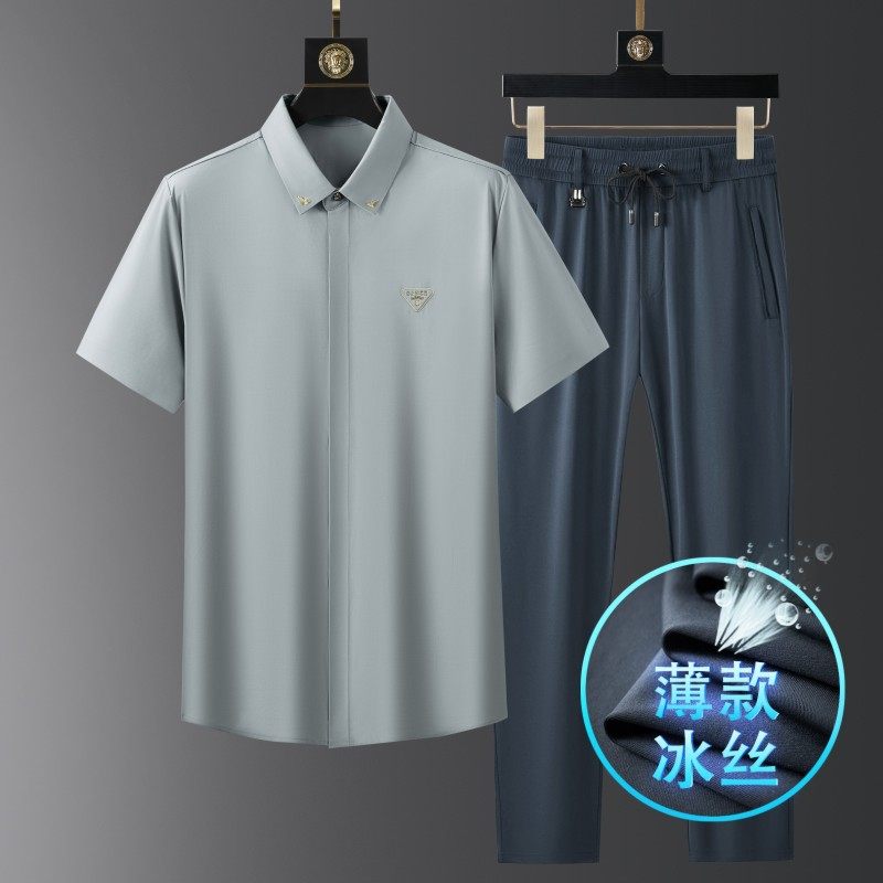高档男士速干套装夏季无痕冰丝POLO衬衫短袖男商务休闲裤子两件套,男装,休闲运动套装,淘宝优惠券,粉丝福利购,淘宝优惠卷