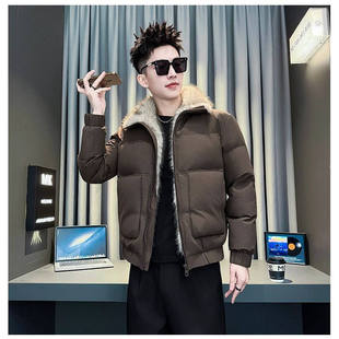 时尚洋气毛领棉服外套男款痞帅高级感加厚棉衣潮流百搭冬季厚外套