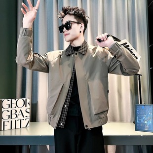 男士 潮牌假两件翻领夹克2025新款 上衣 外套男春秋季 高级感痞帅工装