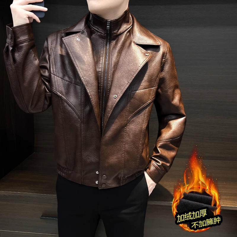假两件皮衣外套男士秋冬季加绒加厚2025新款高级感痞帅机车皮夹克