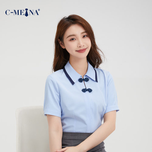短袖CMENA美娜衬衫短袖撞色衬衫