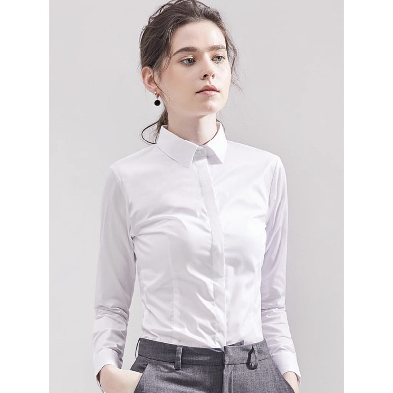 白衬衫女长袖修身免烫职业装衬衣气质通勤上班女士衬衫刺绣LOGO