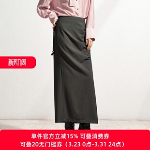 轻熟通勤风压褶半身裙女侧开叉长裙XL103011A184 雪歌26春新款