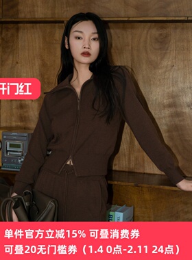 XG/雪歌25年冬季新款休闲百搭翻领针织开衫女短外套XK411019A372