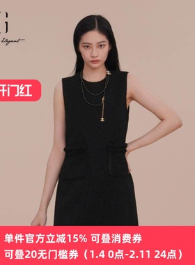 XG/雪歌黑色无袖连衣裙2025春季新款套头A字短裙女装XK104007A290