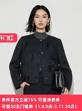 XG/雪歌25年冬季新款百搭单排扣圆领短款毛呢外套女XL407625A883