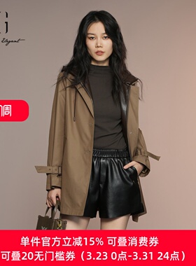 XG/雪歌25年秋季新款休闲连帽风衣女百搭中长款外套XK308003A573