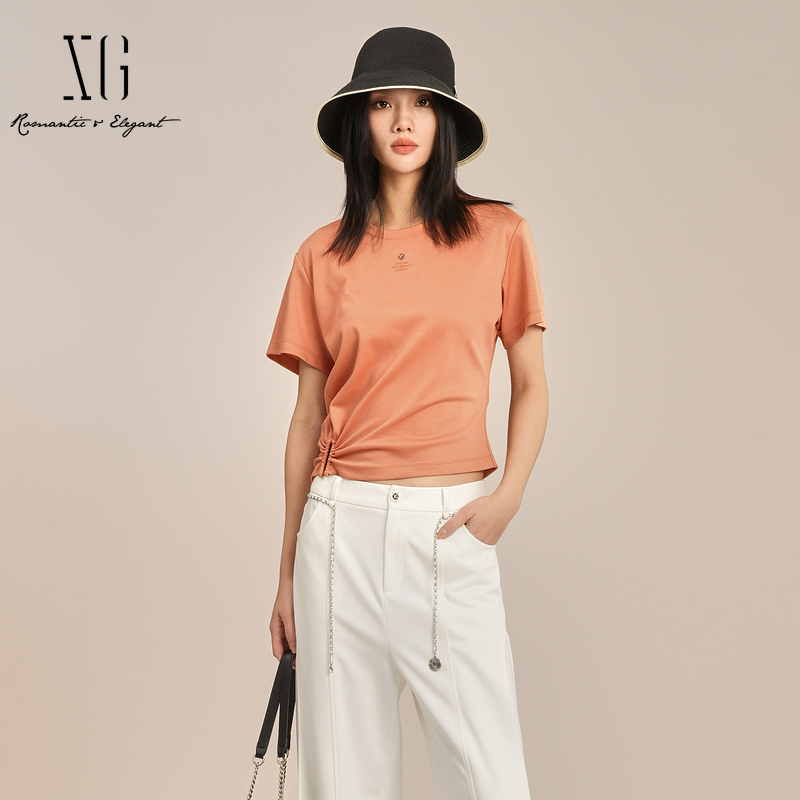 XG/雪歌收腰显瘦圆领短袖T恤女