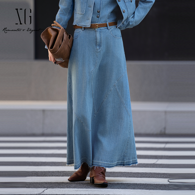 XG/雪歌百搭牛仔半身裙中长款裙