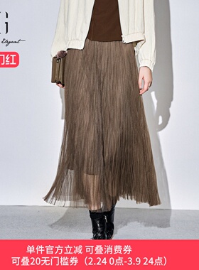 XG/雪歌2025年秋季新款松紧高腰显瘦中长网纱半身裙XK303022A172