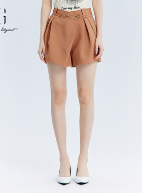 XG/雪歌垂感高腰直筒休闲裤女宽松纯色洋气西装短裤XJ302001A133