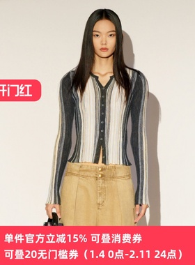 XG/雪歌26春款条纹V领针织开衫女修身显瘦纽扣羊毛衫XL111025B299