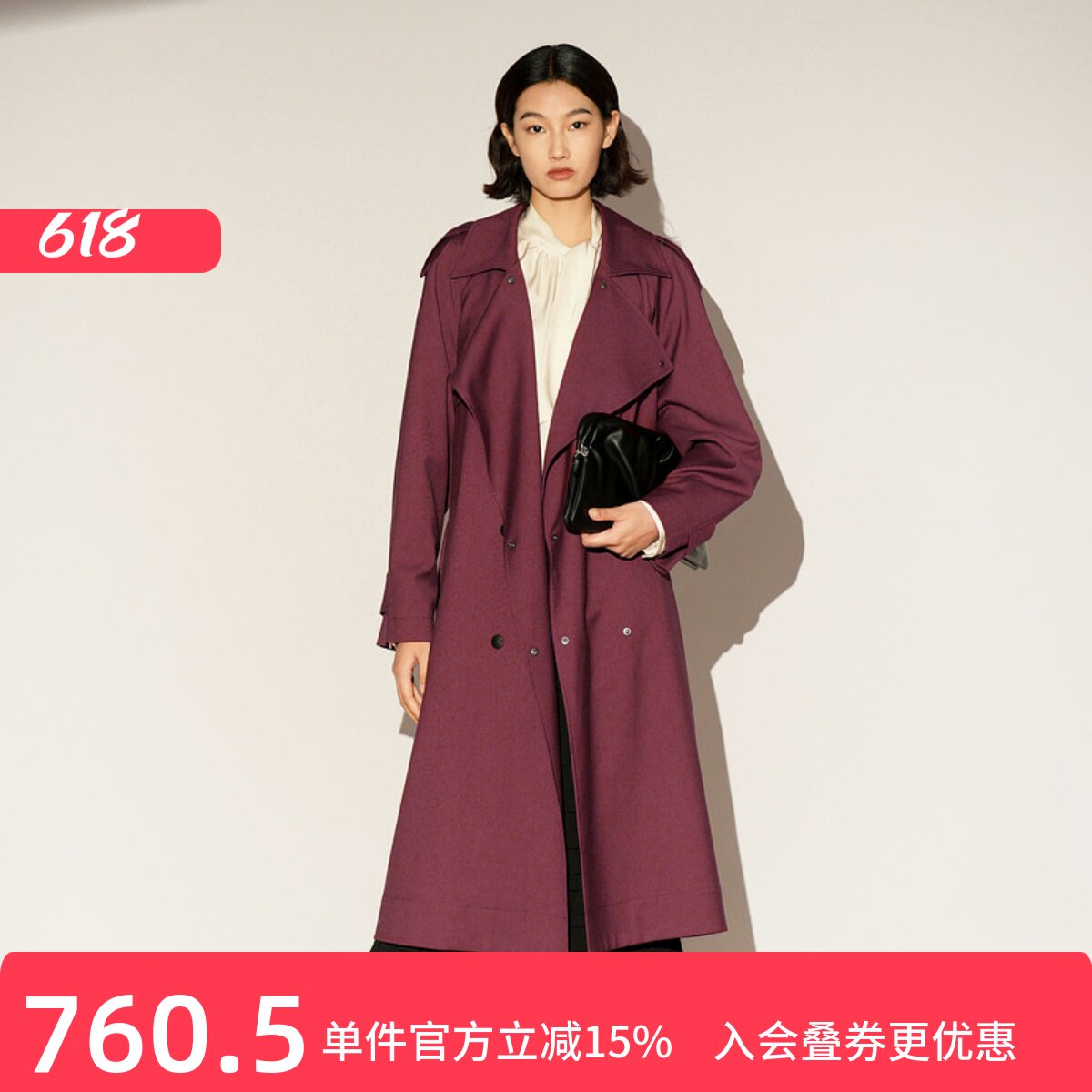 XG/雪歌大翻领双排扣中长款风衣