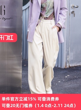 xg雪歌正品通勤阔腿裤女高腰2024春季新款休闲长裤子XJ102014A291