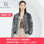 xg雪歌正品 复古花色短外套女通勤2024春新款 休闲上衣XJ107006B497
