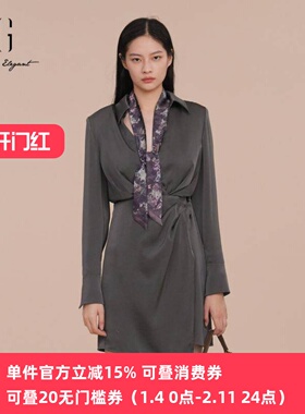 XG/雪歌衬衫式连衣裙女收腰2025春新款休闲中长裙子XK104003A583