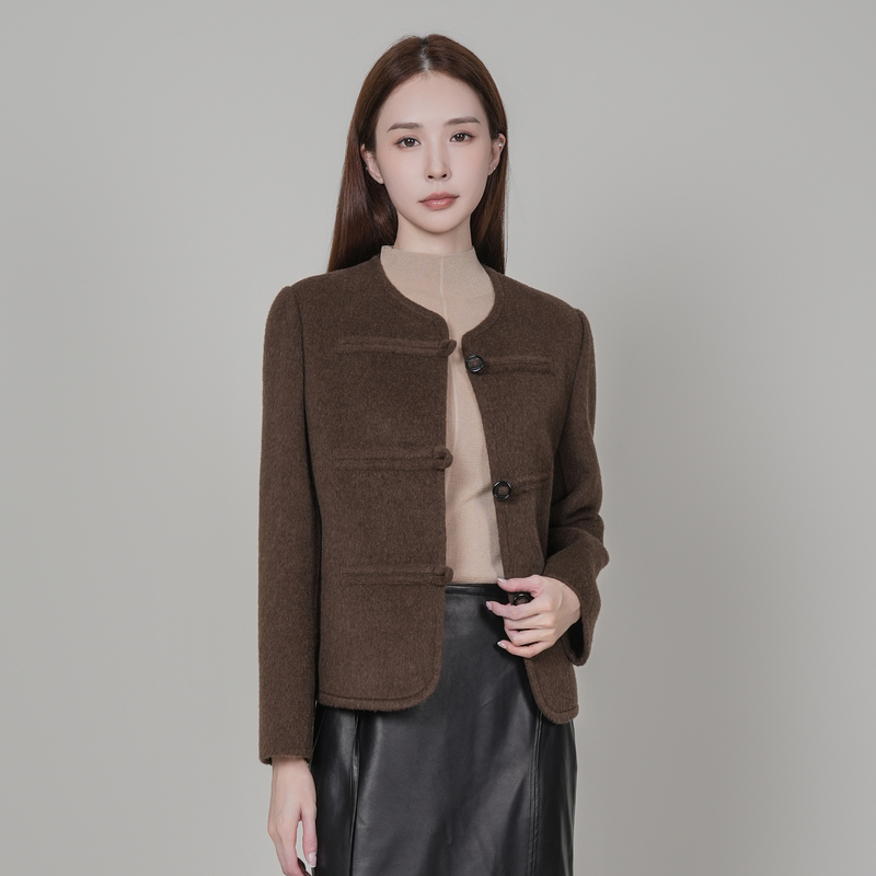 XG/雪歌中式圆领双面呢大衣外套