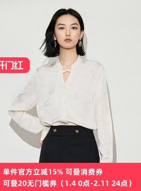 XG/雪歌2025年冬季新款立领盘扣新中式长袖衬衫女XK421006A191