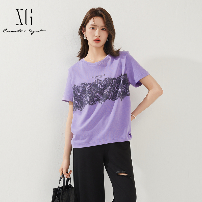 XG/雪歌短袖优雅风显瘦水墨T恤