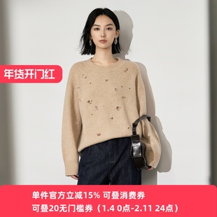 XG/雪歌2025年冬季新款百搭圆领镶钻针织衫毛衣女XL411652A860