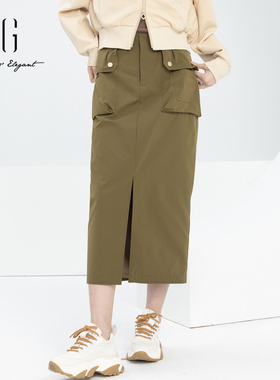 xg雪歌正品复古高腰半身裙女2024春季新款休闲长裙子XJ103015A243