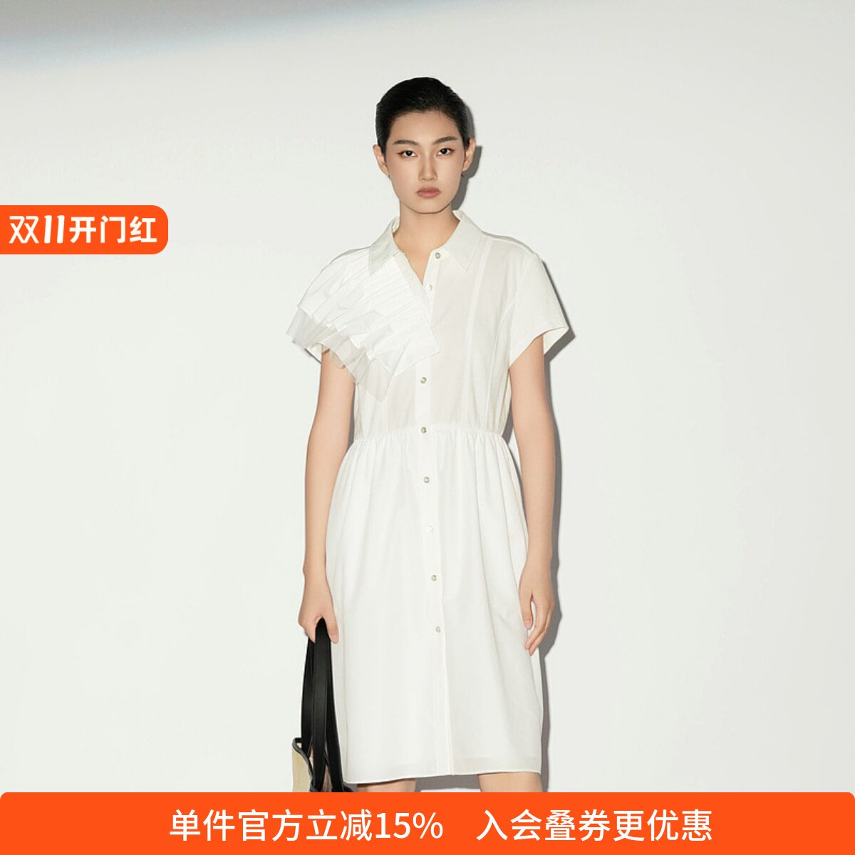 XG/雪歌短袖翻领收腰连衣裙