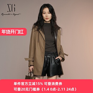 XG/雪歌25年秋季新款休闲连帽风衣女百搭中长款外套XK308003A573