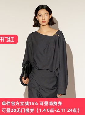 XG/雪歌26春新款不对称圆领长袖衬衫宽松设计感上衣XL121023A183