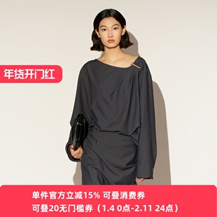 XG/雪歌26春新款不对称圆领长袖衬衫宽松设计感上衣XL121023A183