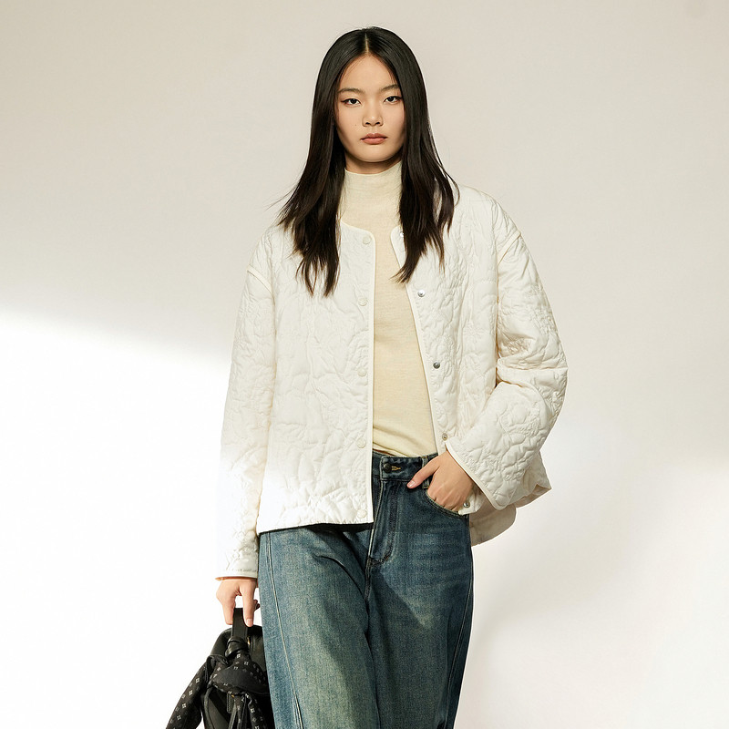 XG/雪歌简约圆领绗缝棉服外套