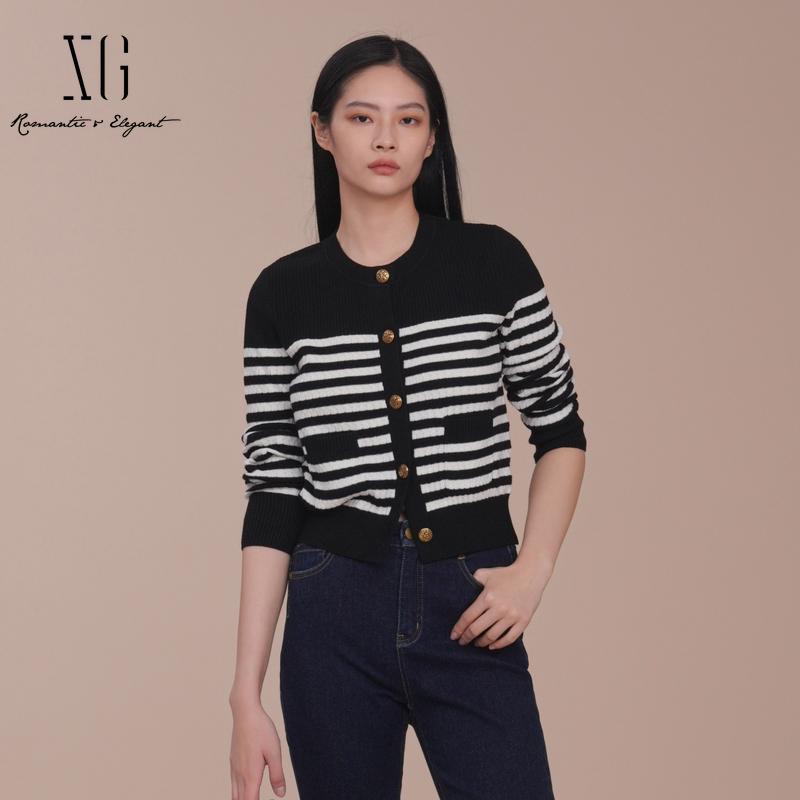 XG/雪歌25春新款条纹毛衣