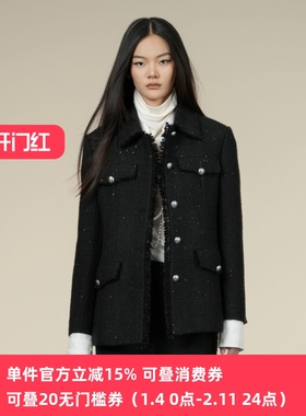 XG/雪歌2025年冬季新款百搭镶珠片羊毛短款毛呢外套XK407009A790