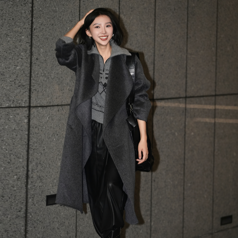 XG/雪歌赫本风女长款双面呢大衣