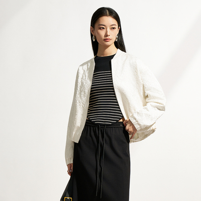 XG/雪歌立领短外套女针织开衫