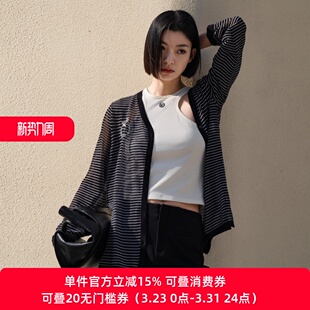 薄款 女长袖 条纹针织开衫 外搭毛衣外套XL111003B599 雪歌26春装