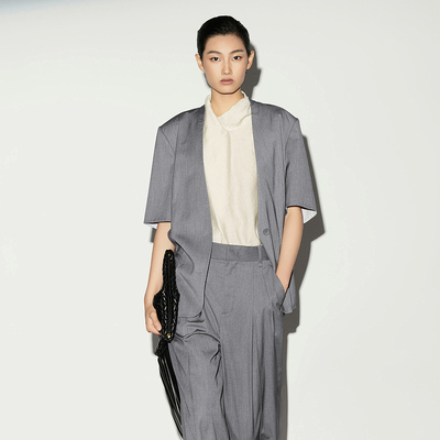 XG/雪歌通勤廓形无领短袖西装