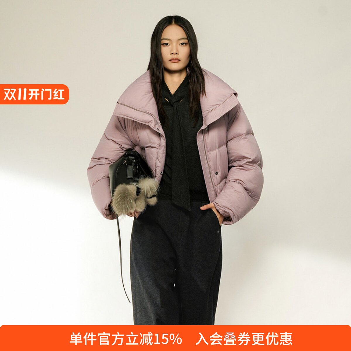 XG/雪歌26冬季新短款粉色立领面包服女宽松羽绒服外套L406030A716