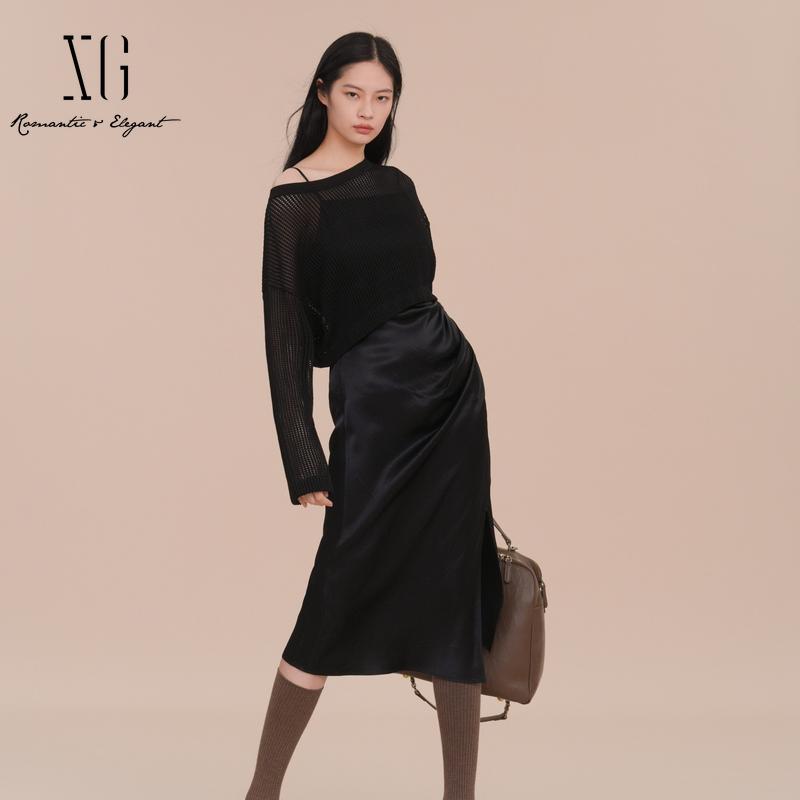 XG/雪歌收腰显瘦毛织连衣裙女