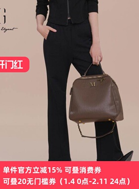 XG/雪歌2025年春季新款黑色时尚休闲百搭显瘦微喇裤XK102021A190