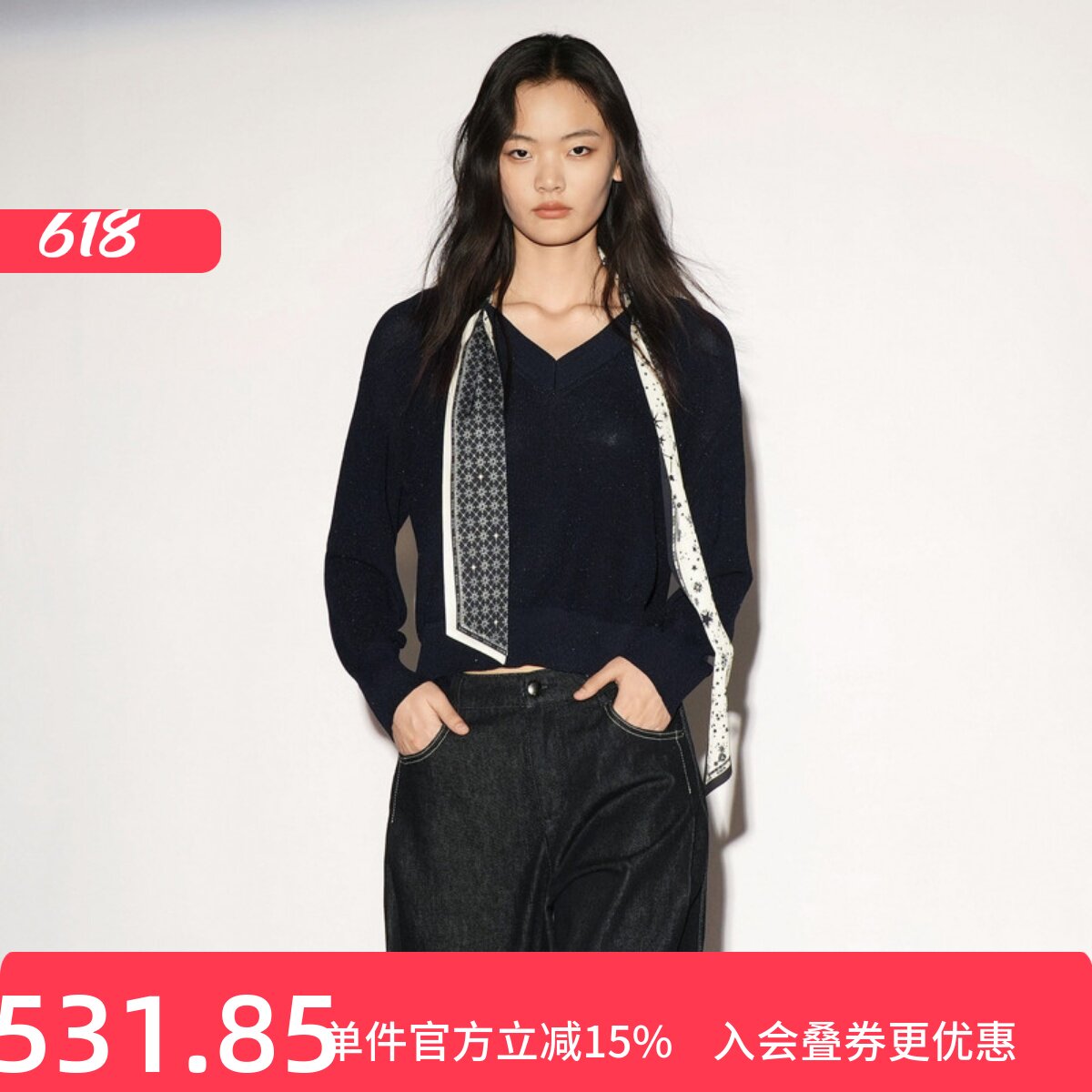 XG/雪歌极简风V领针织衫女毛衣