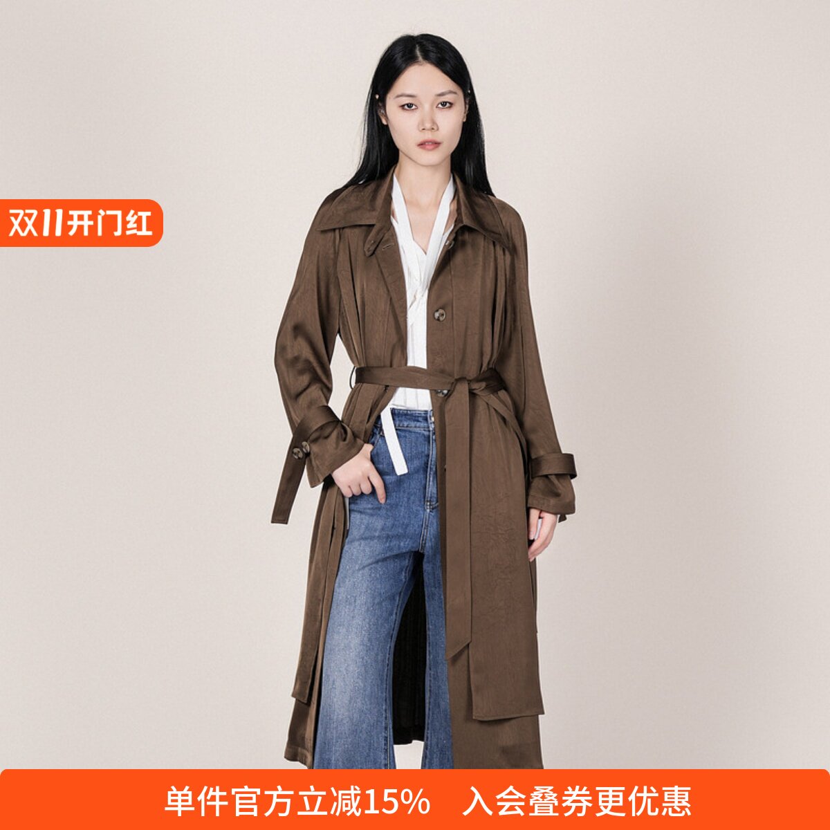 XG/雪歌通勤风大翻领长款风衣