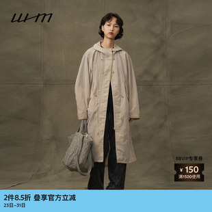 纹理尼龙布连帽长风衣 女士宽松气质时尚 素然WHM 秋季