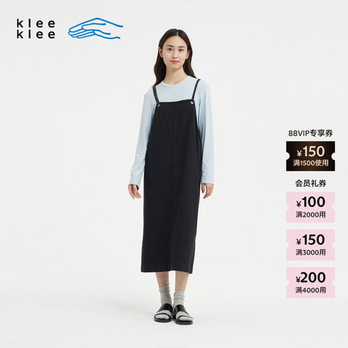 KleeKlee环保棉薄黑牛仔背带裙