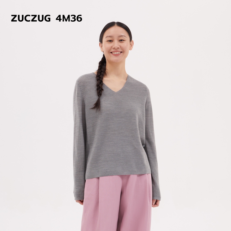 ZUCZUG4M36细针羊毛V领宽松毛衣