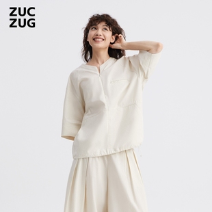 新品 素然 ZUCZUG T恤 25秋女士经典 宽松可调节下摆棉布短袖