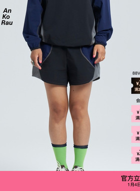 素然AnKoRau 安高若 夏季女士梭织拼接黑色休闲裤短裤