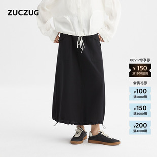 素然26春女士经典 ZUCZUG 气质简约休闲强捻棉布长半裙 新品