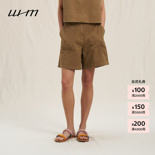 WHM水洗棉麻帆布后腰橡筋短裤